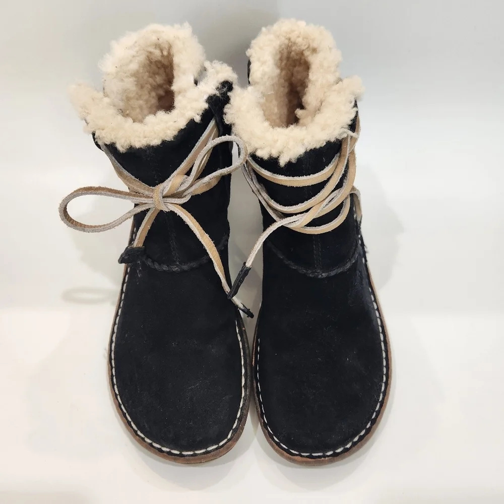 UGG Australia RARE Navy Suede Sunburst Lace Up Boots Women's 6